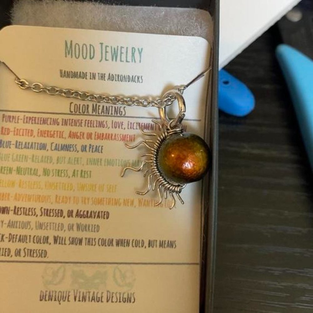 Wire wrapped mood ring color change Sun Pendant in your choice of wire with 18”